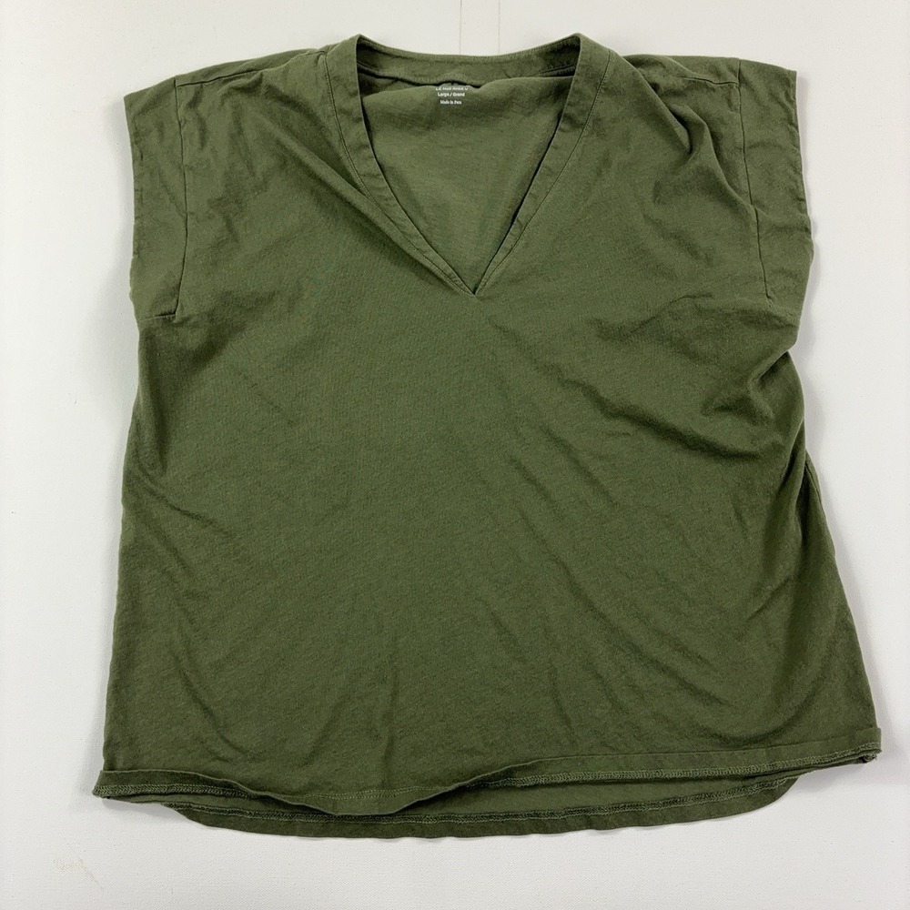 FRAME T-Shirt Womens L Green V-Neck Sleeveless Organic Pima Cotton Le Mid Rise V